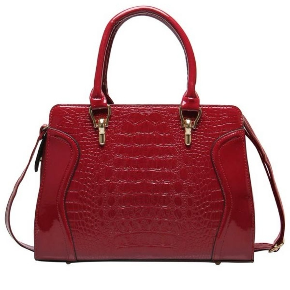 NWT Red Shiny Leather Shoulder Handle Tote Purse